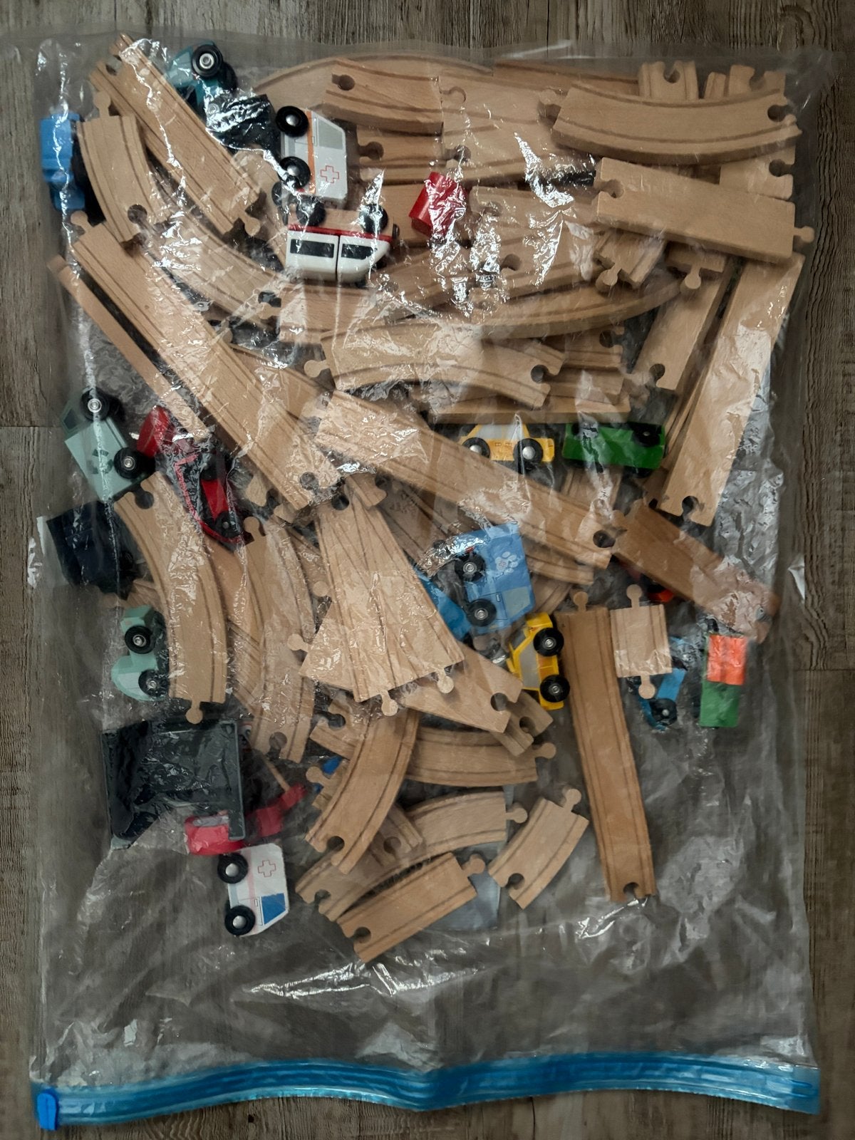 Houten Ikea treinbaan met voertuigen - Grote set, Ophalen, Gebruikt