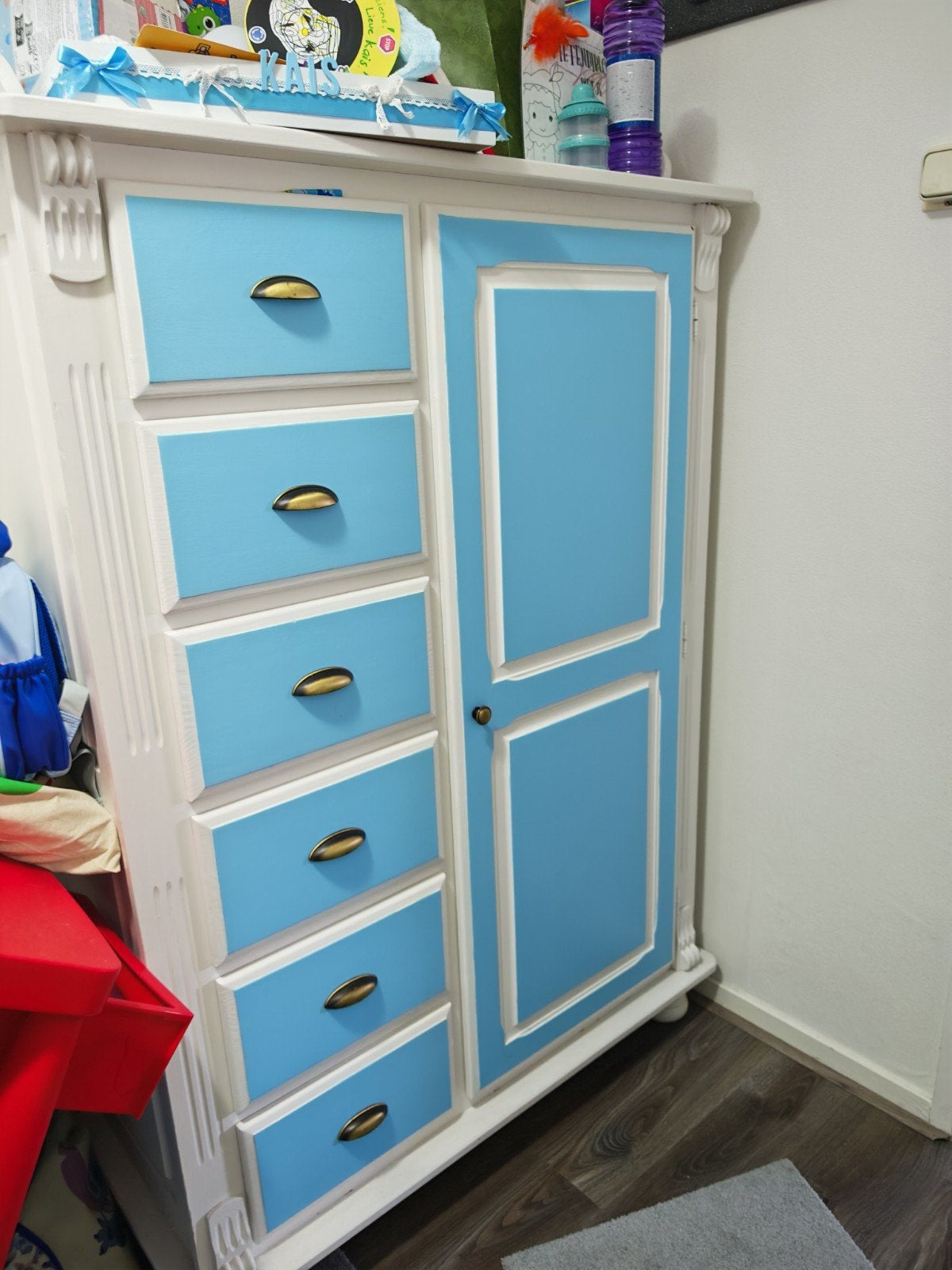 Complete babykamer: bed, ledikant en kledingkast (wit/blauw), Ophalen, Gebruikt, Jongetje of Meisje