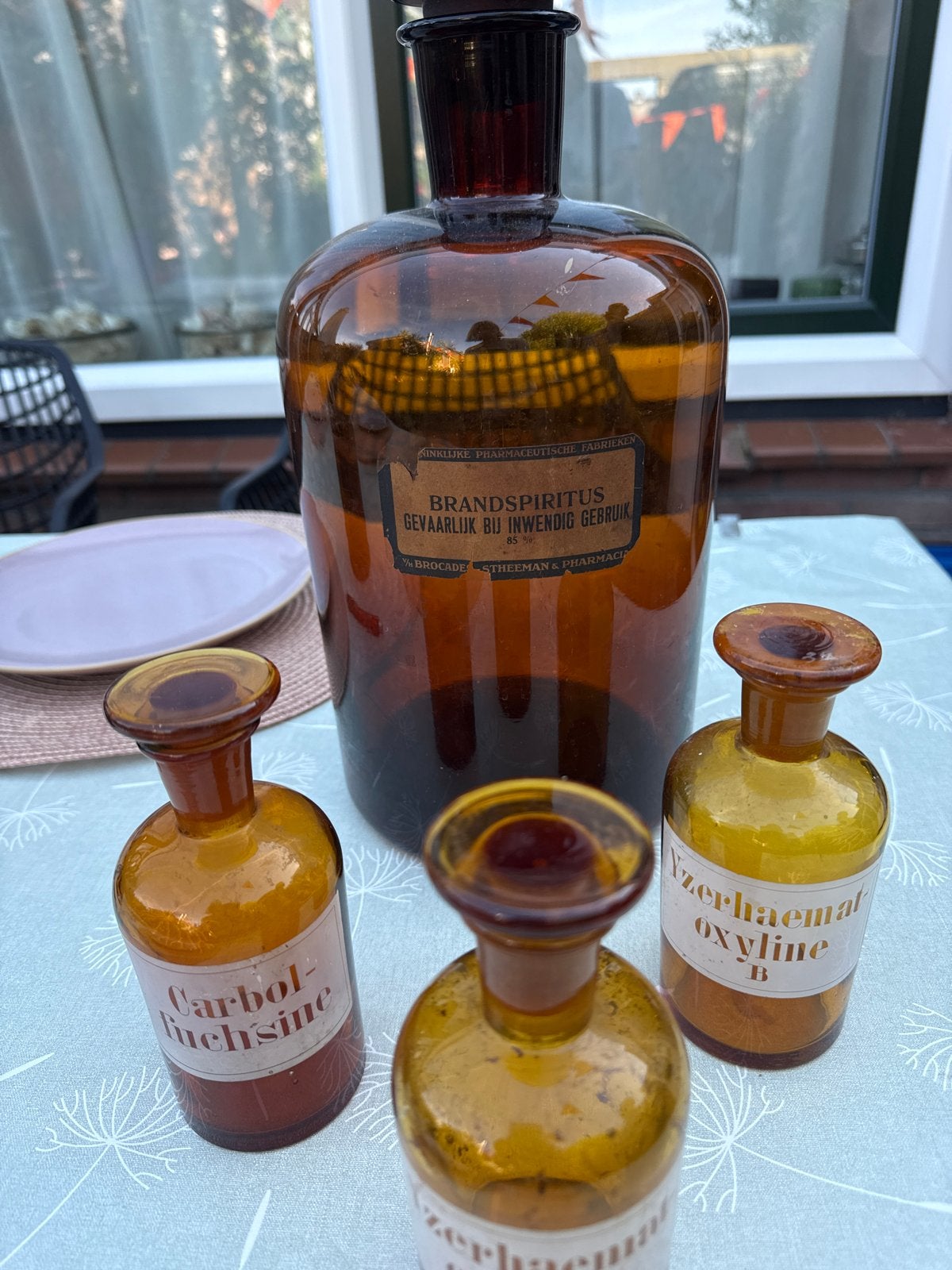 Antieke Apothekersflessen Set - Brandspiritus, Carbol-fuchsi, Verzenden