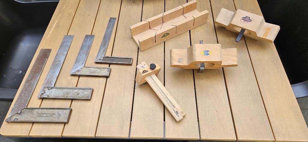 Nooitgedagt gereedschap grondschaaf, winkelhaak, kruishout, Antiek en Kunst, Ophalen of Verzenden