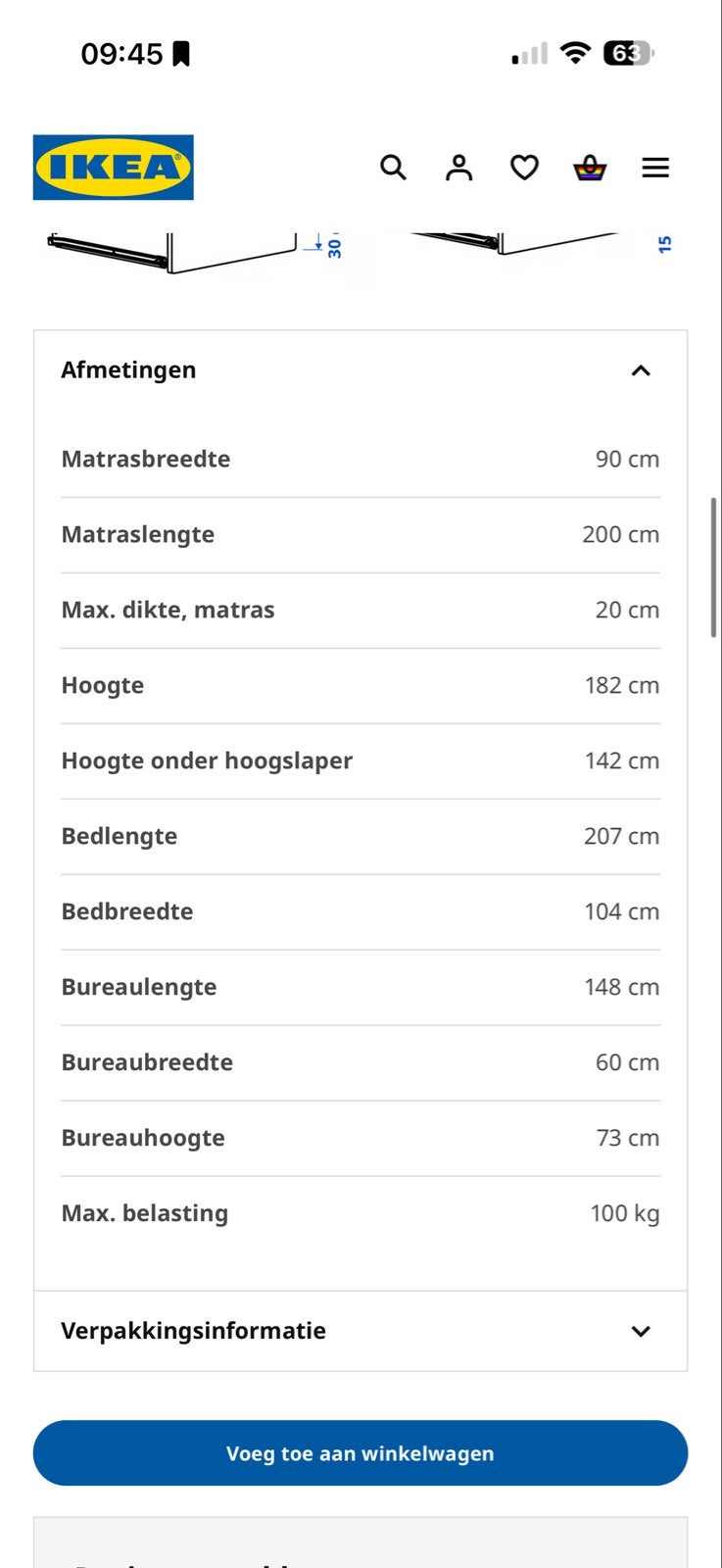 IKEA Hoogslaper met bureau en opbergruimte (Kura), Ophalen, Gebruikt, Eenpersoons, 200 cm