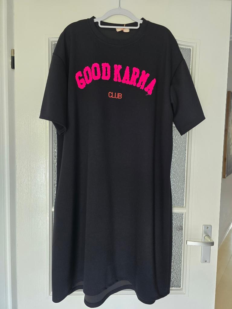 Nieuw jurk good karma zwart fuchsia 40 42 44 46, Zwart, Maat 42/44 (L), Nieuw, Ophalen of Verzenden