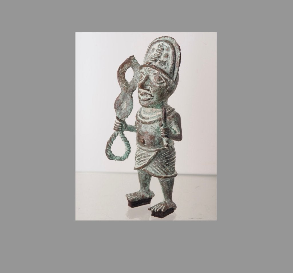 Benin warrior brons, Nigeria(170305-35), Antiek en Kunst, Afrika, Handgemaakt, Ophalen of Verzenden, 18 cm
