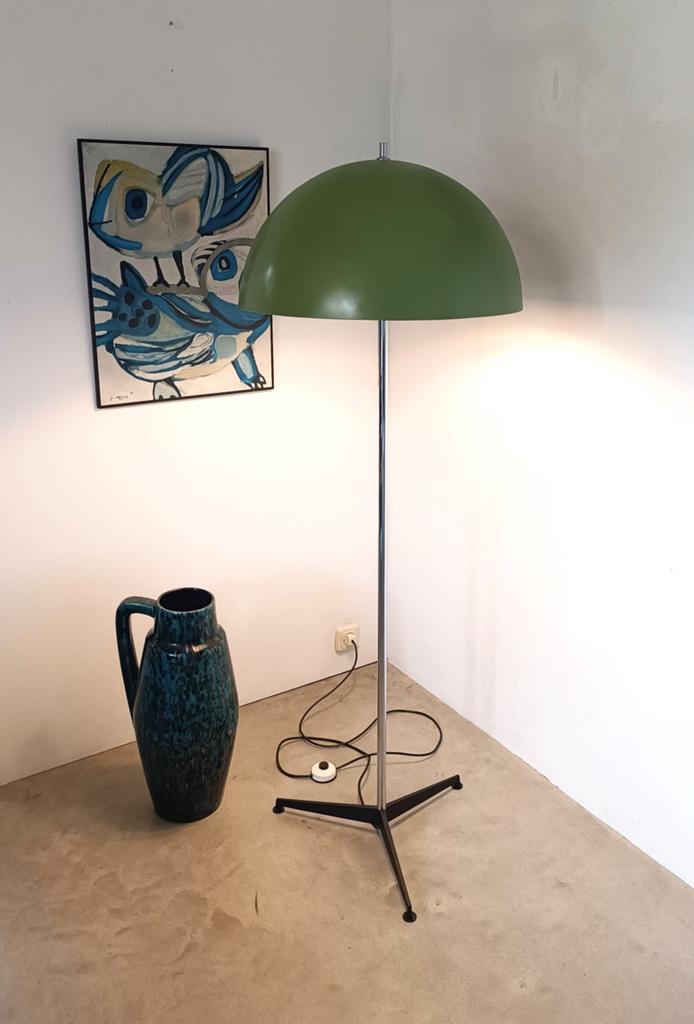 Metalen Mushroom Vloerlamp Groen 1970's, Ophalen, Gebruikt, Metaal, 150 tot 200 cm