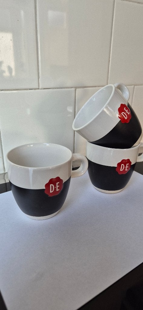 12 cappuccino / chocomel mokken DE met zwarte krijtstreep, Ophalen, Nieuw, Overige stijlen, Kop(pen) en/of Schotel(s)