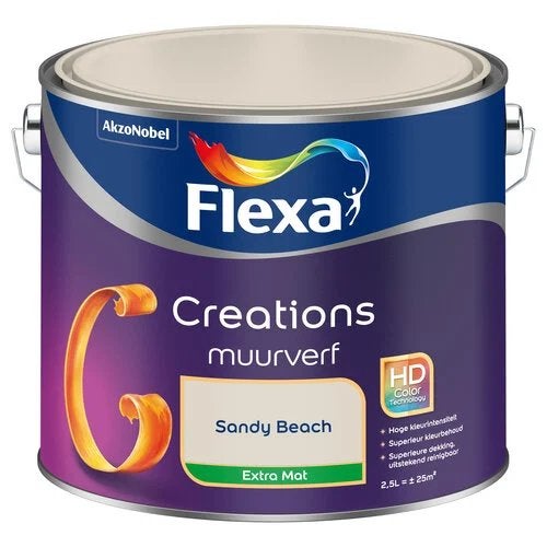Flexa Creations Muurverf Sandy Beach Extra Mat 2,5L, Ophalen, Beige, Nieuw, Verf