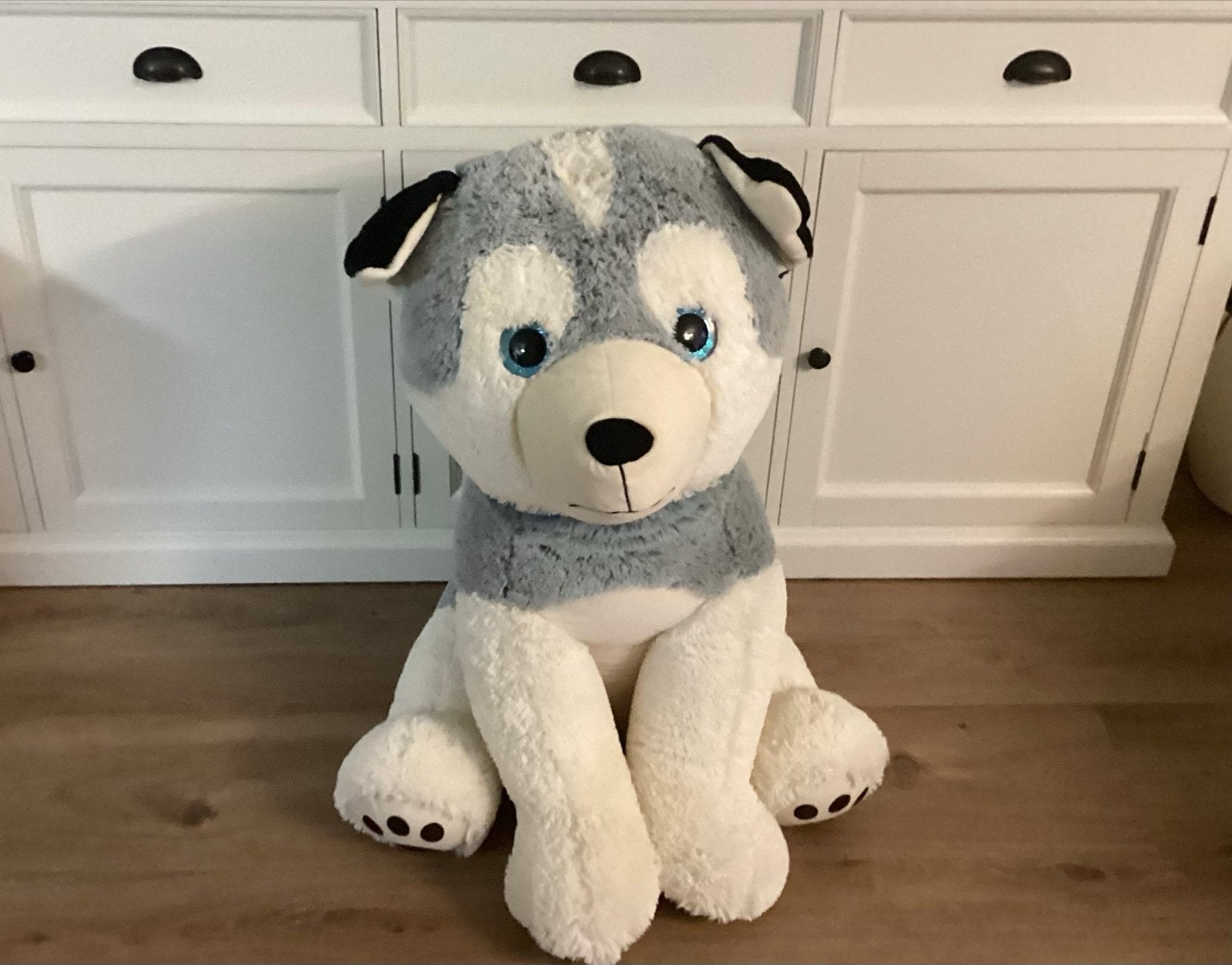 Grote knuffel husky hond, Ophalen, Grijs, Hond, Zo goed als nieuw