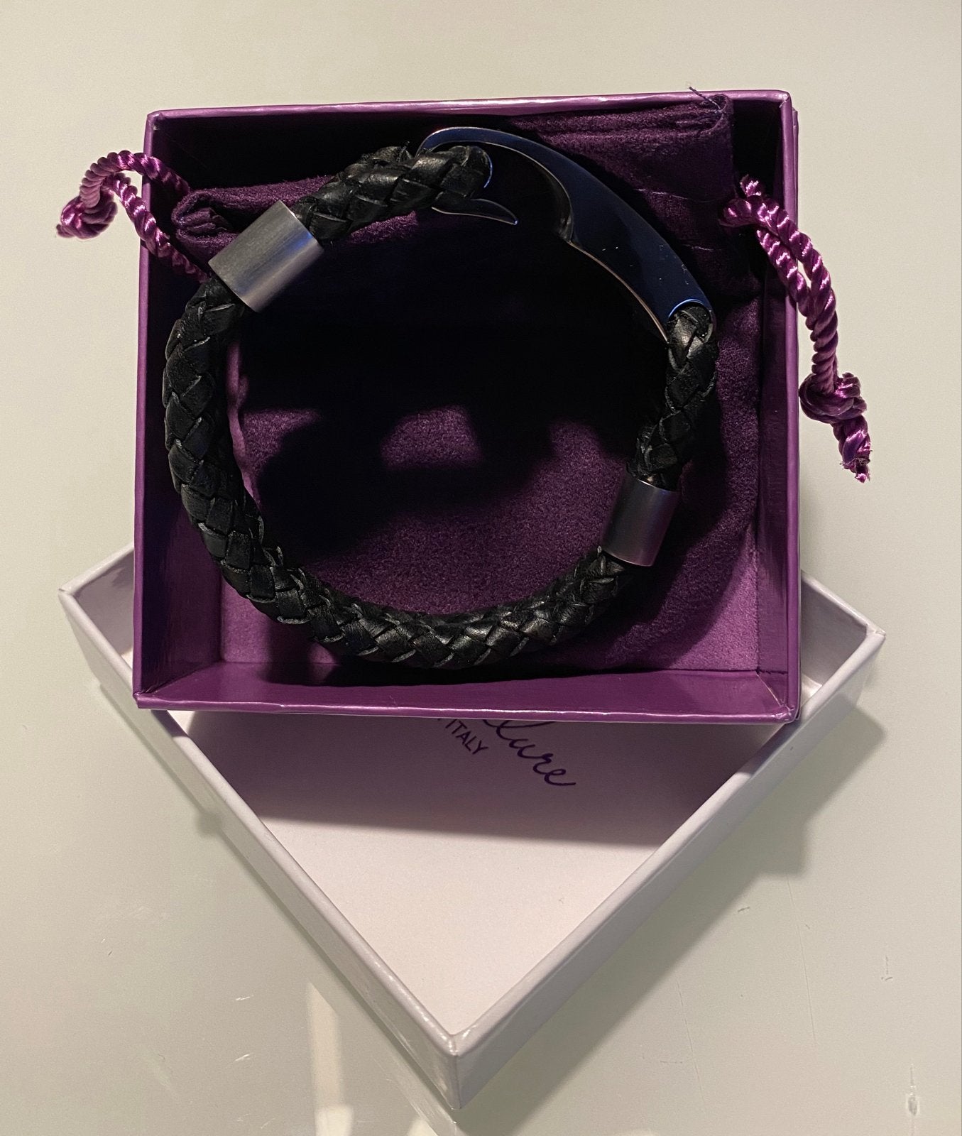 Gevlochten leren armband met metalen accenten, Ophalen, Nieuw, Zwart, Leer