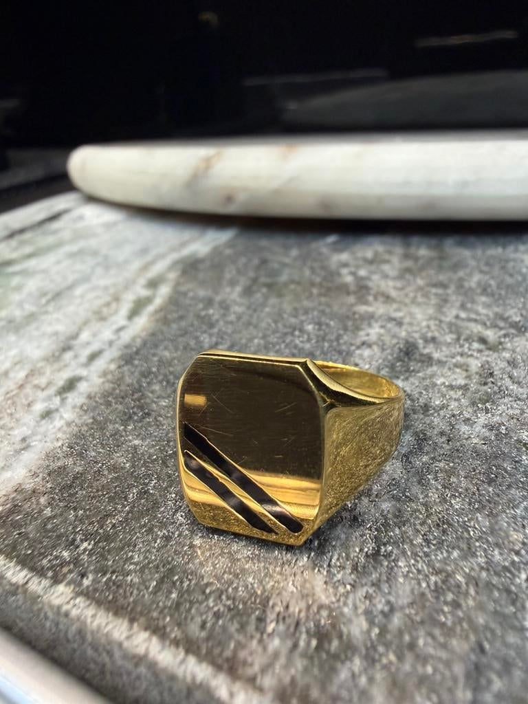 21k prachtige zegelring met onyx, Sieraden, Tassen en Uiterlijk, Ringen, 20 of groter, Zwart, Heer, Nieuw