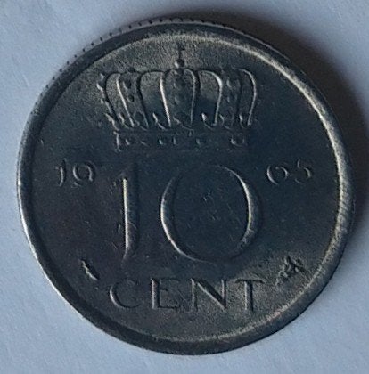10 cent 1965, volgnr 15.0, Ophalen of Verzenden, Koningin Juliana, Overige waardes, Losse munt