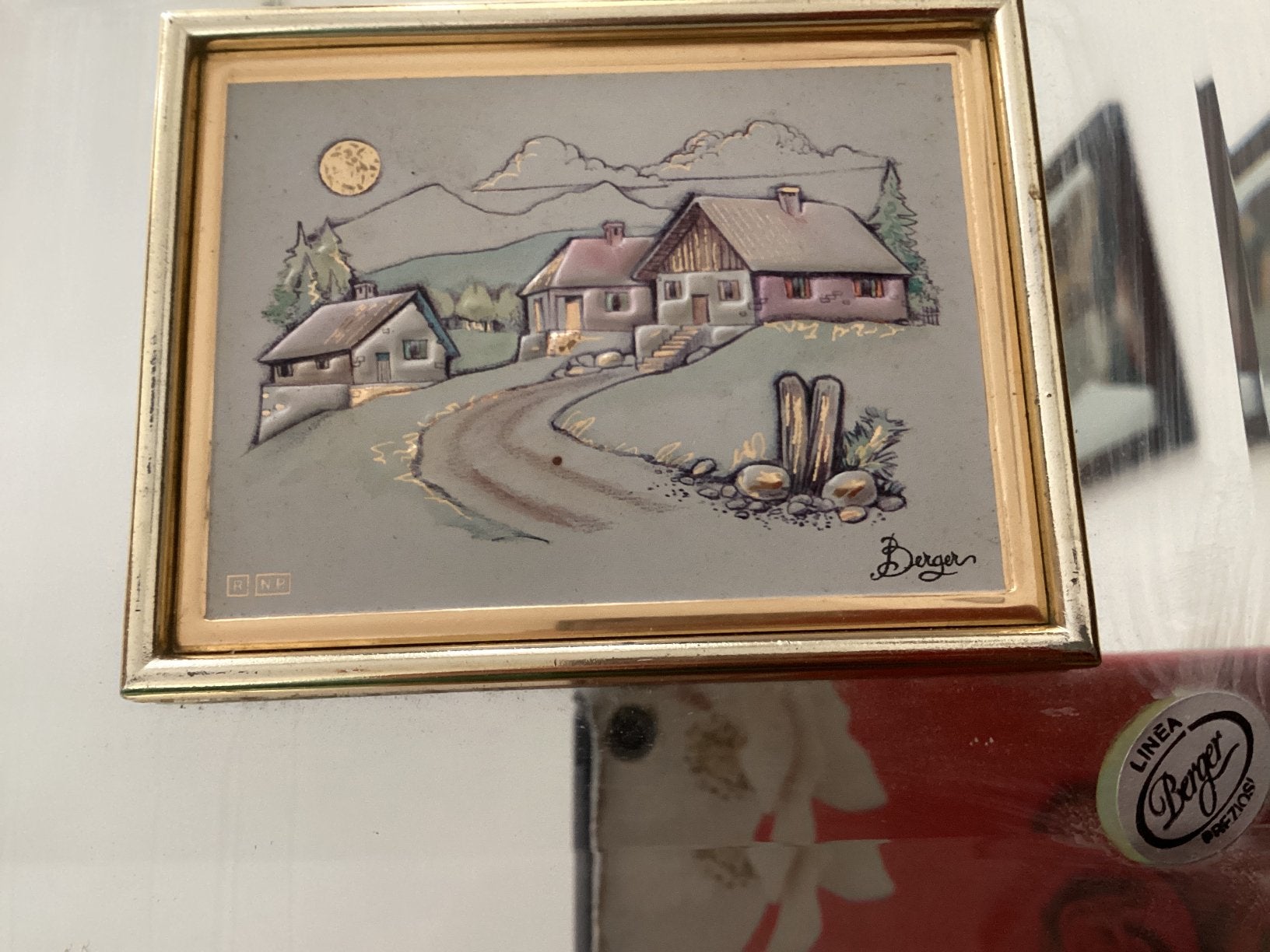 Landschap verguld // 13x15.5 cm, Ophalen of Verzenden