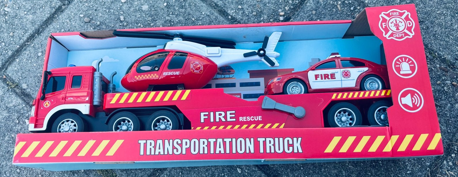 Brandweer transport truck met helikopter en auto, Ophalen, Nieuw