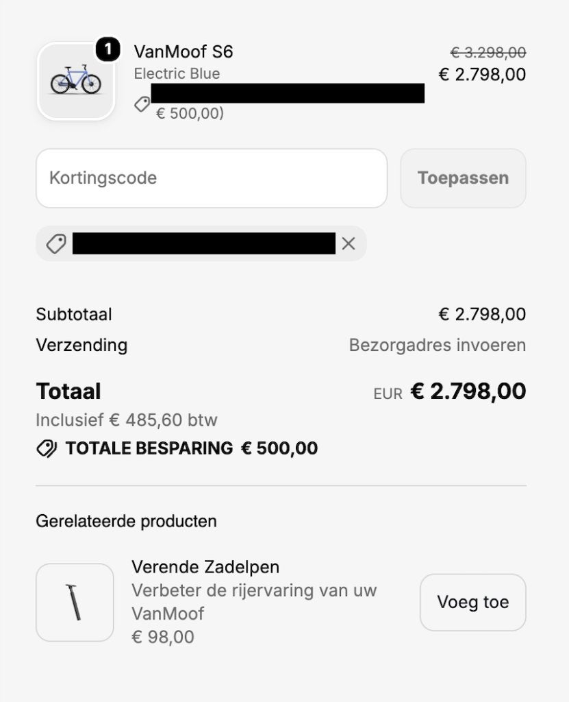€500 korting voucher op Vanmoof S6, 59 cm of meer, Ophalen, Nieuw, Vanmoof