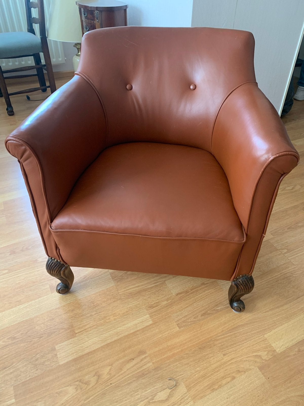 Vintage Leren Fauteuil - Cognac Kleur, Huis en Inrichting, Fauteuils, Ophalen, Gebruikt, Leer, 75 tot 100 cm