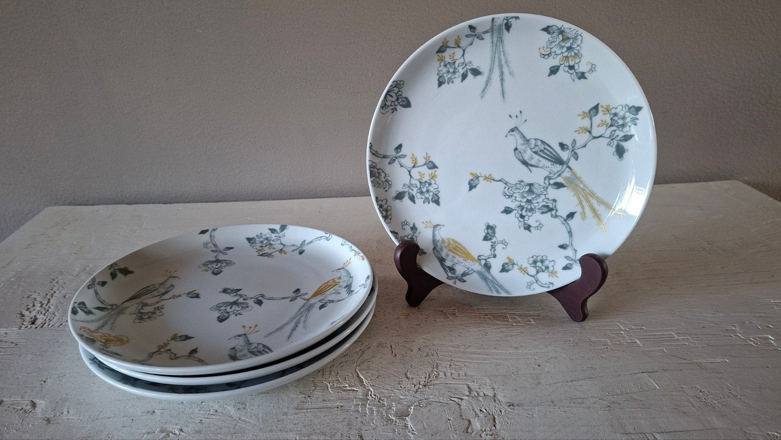Set van 4 Vivo Villeroy & Boch Peacock ontbijtborden 21cm, Villeroy & Boch, Ophalen of Verzenden, Zo goed als nieuw, Bord(en)