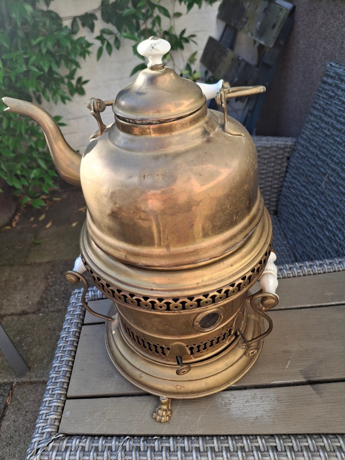 Antieke koperen samovar/theeketel met spiritusbrander, Ophalen of Verzenden