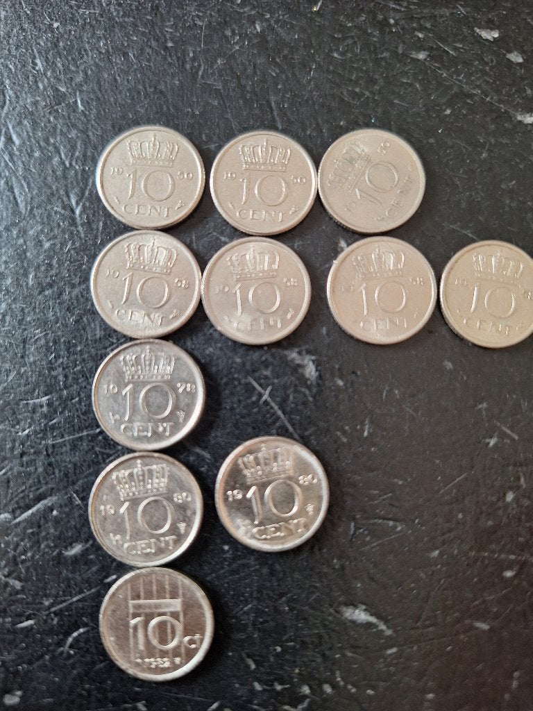 11 x dubbeltje Juliana en Beatrix, Postzegels en Munten, Munten | Nederland, Ophalen of Verzenden, Koningin Juliana, 10 cent