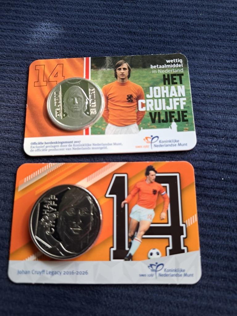 Johan Cruijff Vijfje 2017 + Johan Cruyff Legacy Penning 2026, Postzegels en Munten, Munten | Nederland, Ophalen of Verzenden, Euro's