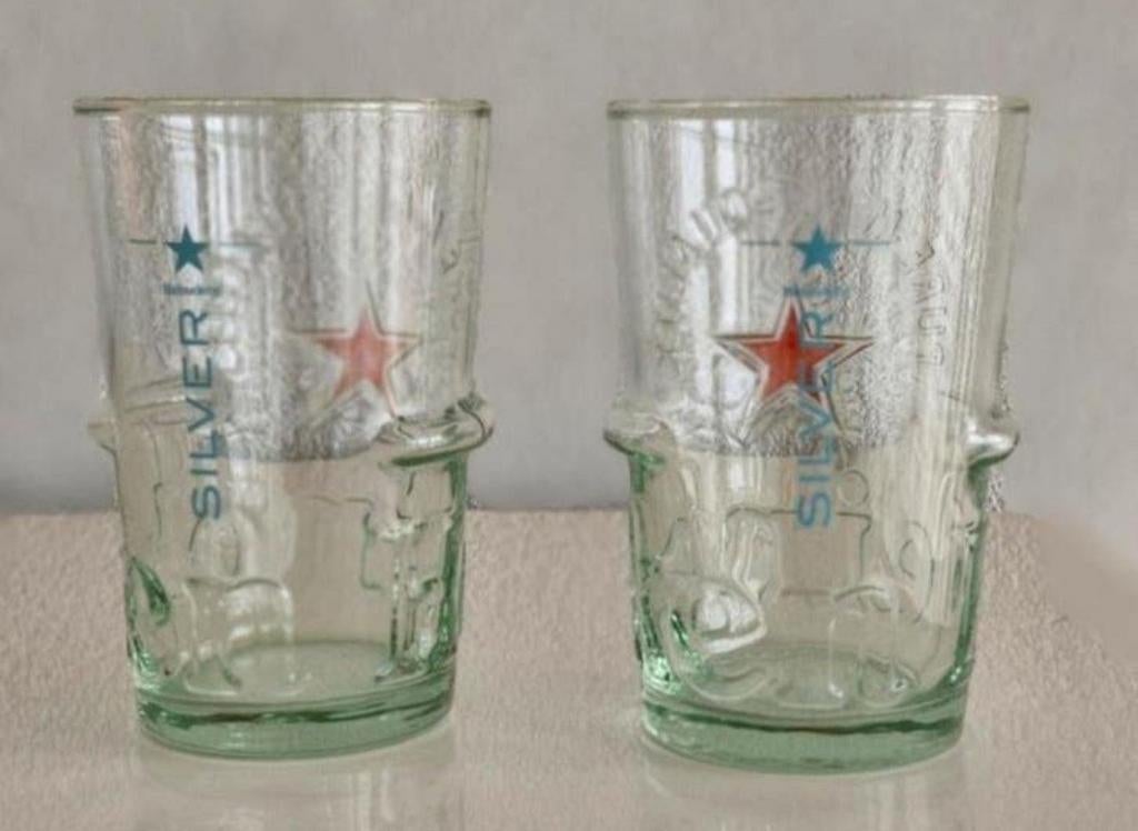 Twee Heineken glazen Silver, Verzamelen, Glas en Borrelglaasjes, Ophalen of Verzenden, Zo goed als nieuw, Bierglas