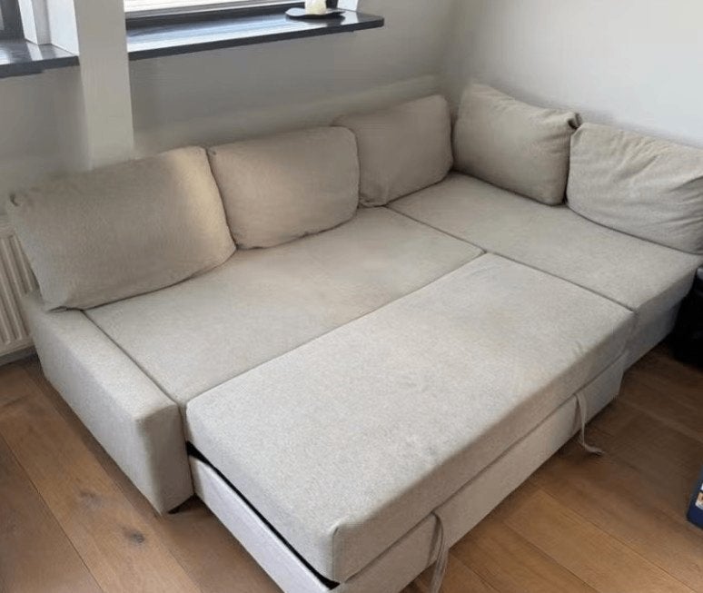 Slaapbank Friheten beige, Huis en Inrichting, Ophalen, Gebruikt, Hoekbank, Stof