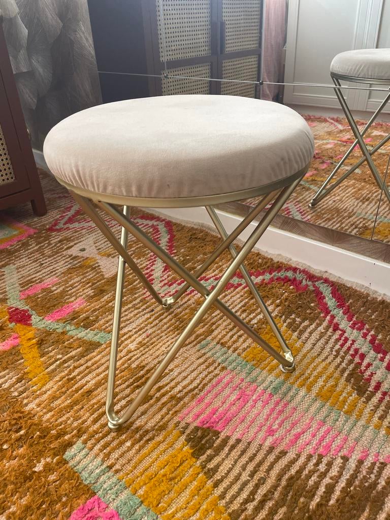 BePureHome ~ krukje velours ~ verguld metaal klassiek chic, Huis en Inrichting, Krukjes, Ophalen, Zo goed als nieuw, IJzer