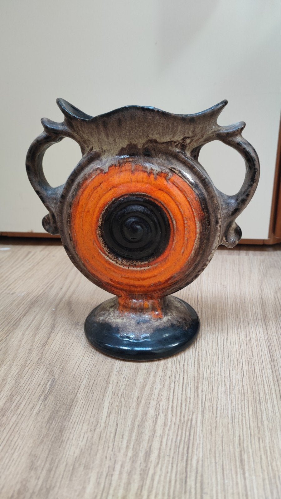 Vintage Dümler & Breiden fat lava maan vaas 1960-1970, Huis en Inrichting, Woonaccessoires | Vazen, Handgemaakt, Oranje, Ophalen of Verzenden