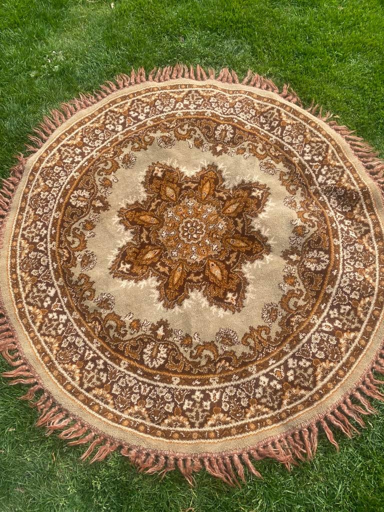 Handgeknoopt vintage smyrna tafelkleed - rond, Ophalen of Verzenden, Zo goed als nieuw, Rond, 100 tot 150 cm