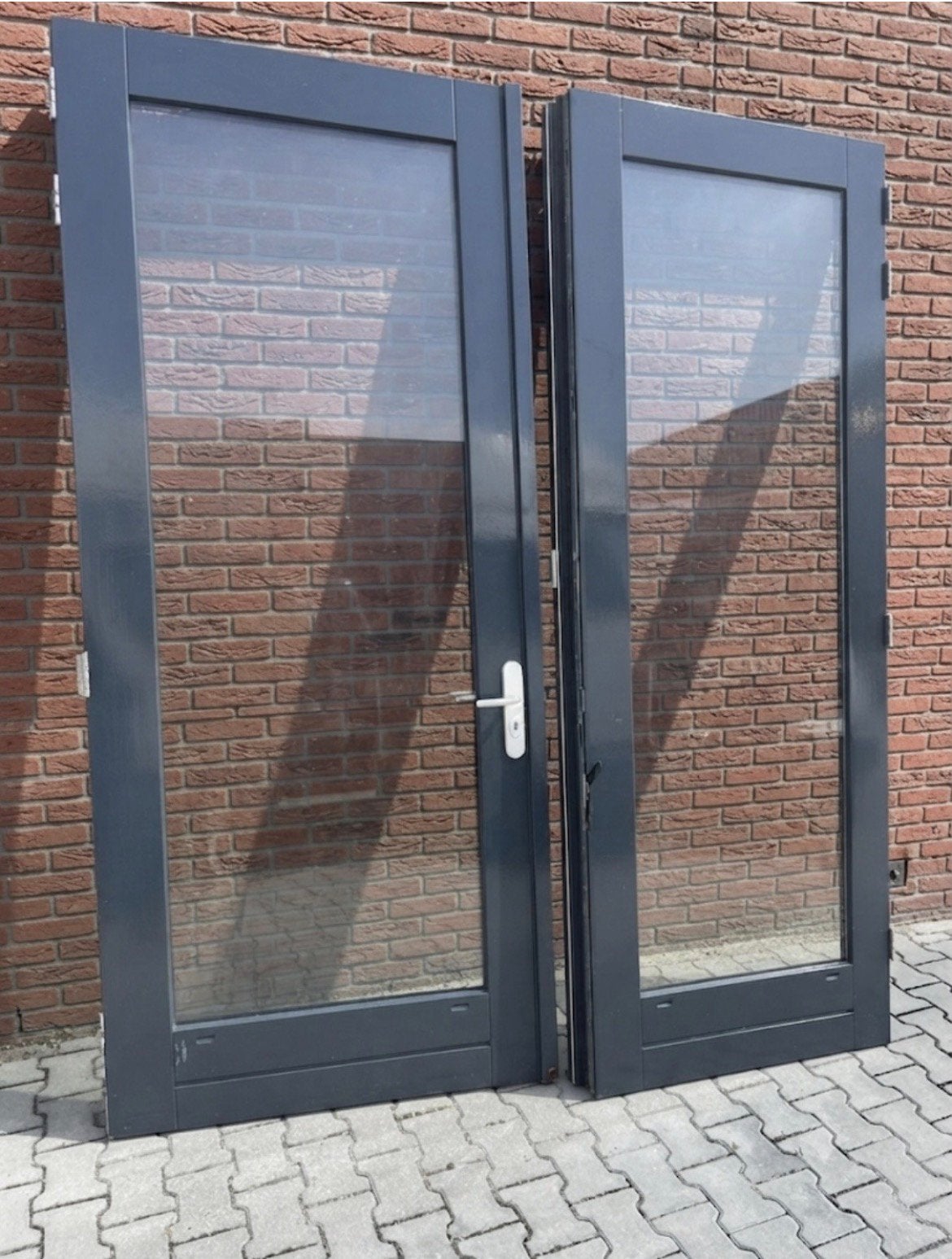 Te koop set hoge dubbele openslaande terras tuindeuren HR++, Doe-het-zelf en Verbouw, Kozijnen en Schuifpuien, Deurkozijn, 225 cm of meer