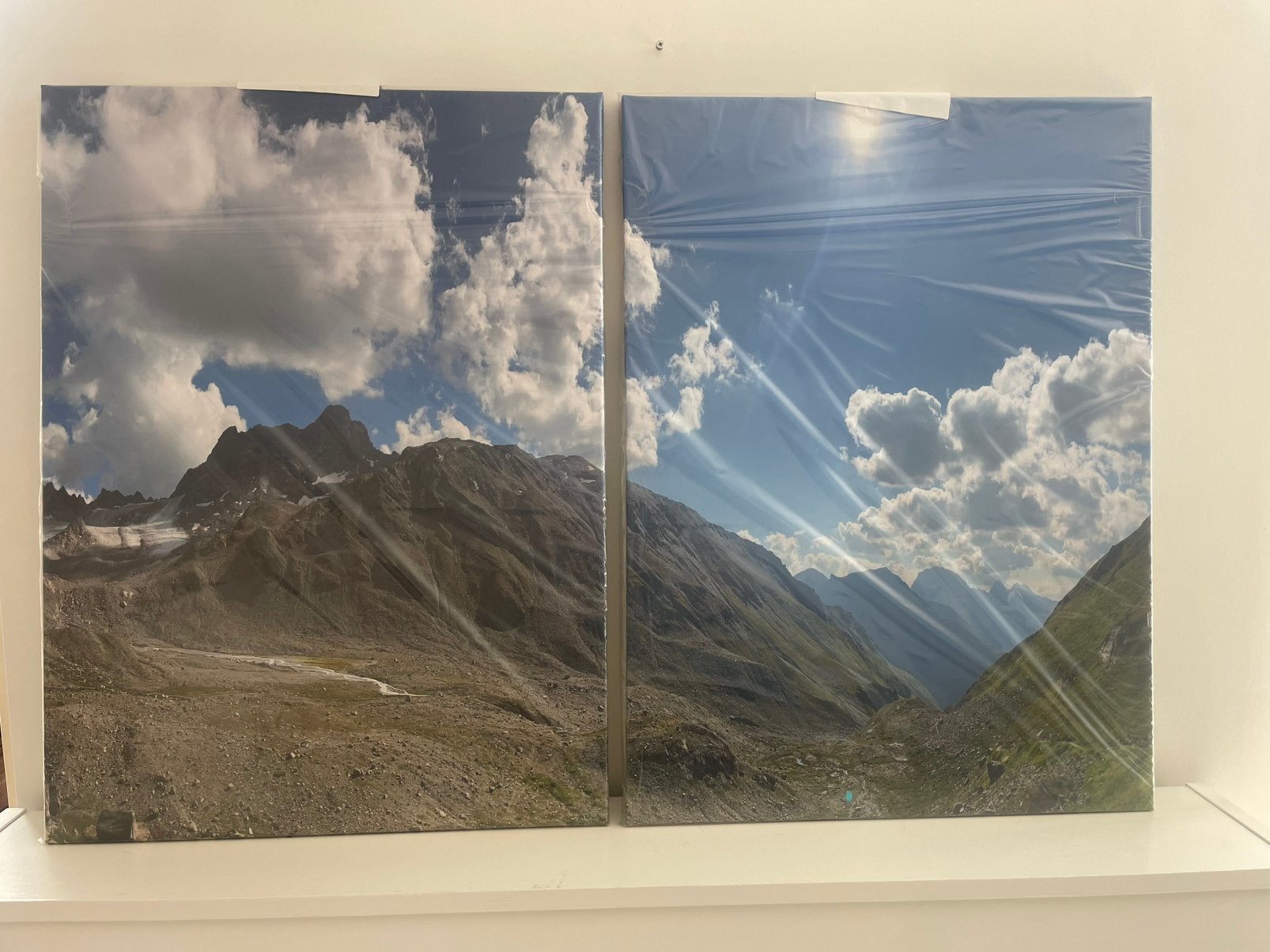 Nieuw Tweeluik canvas fotoschilderij bergen en blauwe lucht, Ophalen, Nieuw, Schilderij