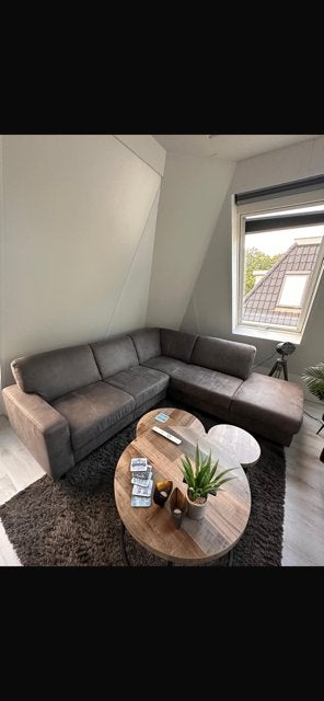 Hoekbank grijs/taupe met opbergruimte