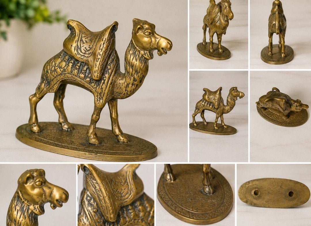 Vintage Heavy Brass Camel Figurine – Hand Cast Decorative St, Antiek en Kunst, Antiek | Koper en Brons, Verzenden