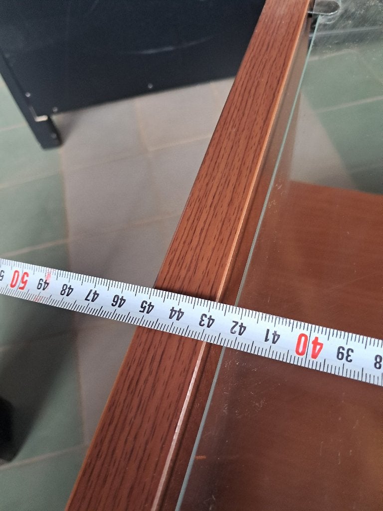 Bijzettafel bruin houtlook met glazen blad  CS27271, Ophalen, Gebruikt, Glas, 45 tot 65 cm
