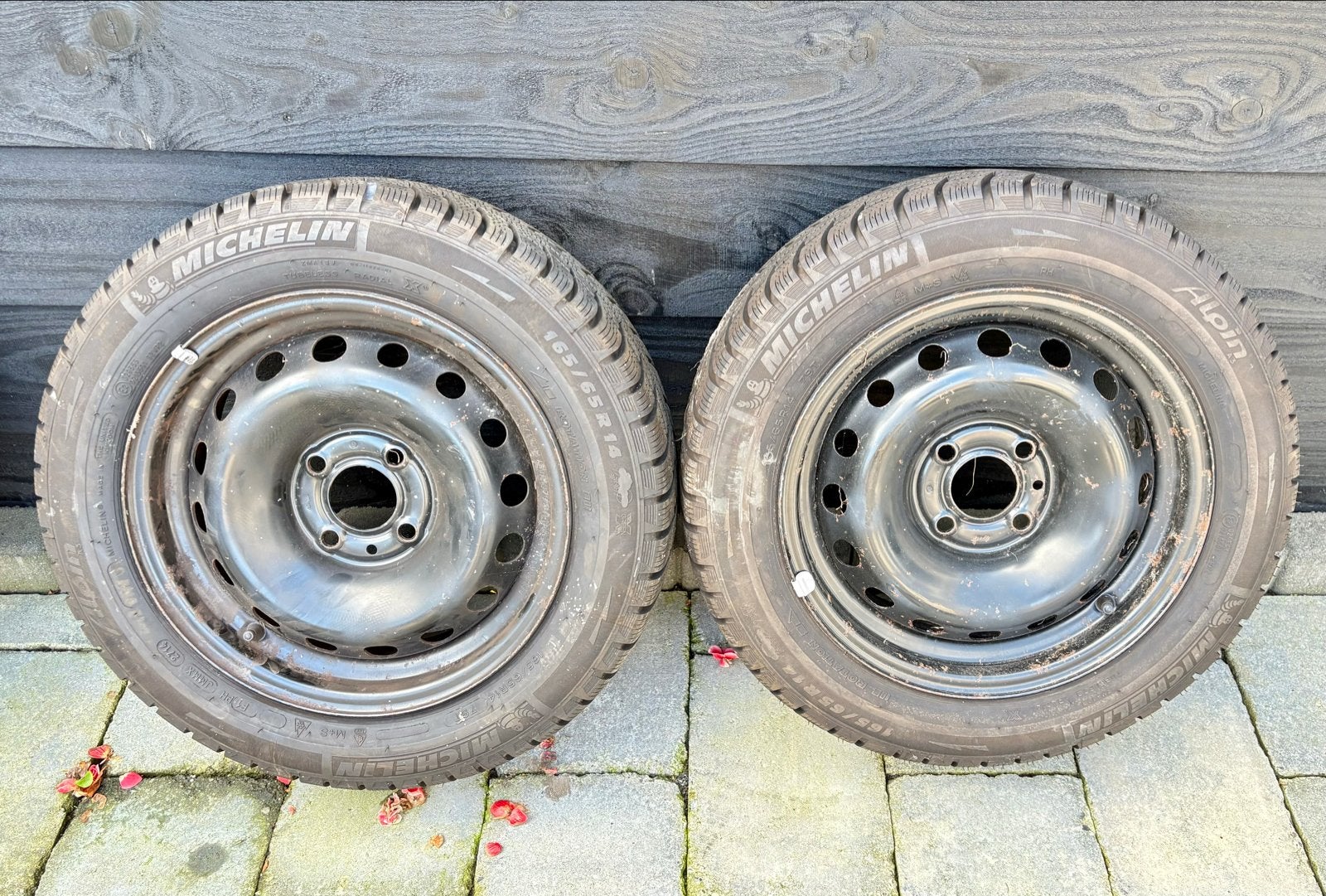 2 Michelin Alpin winterbanden op stalen velg 165/65 R14, Ophalen, 14 inch, Gebruikt, Banden en Velgen