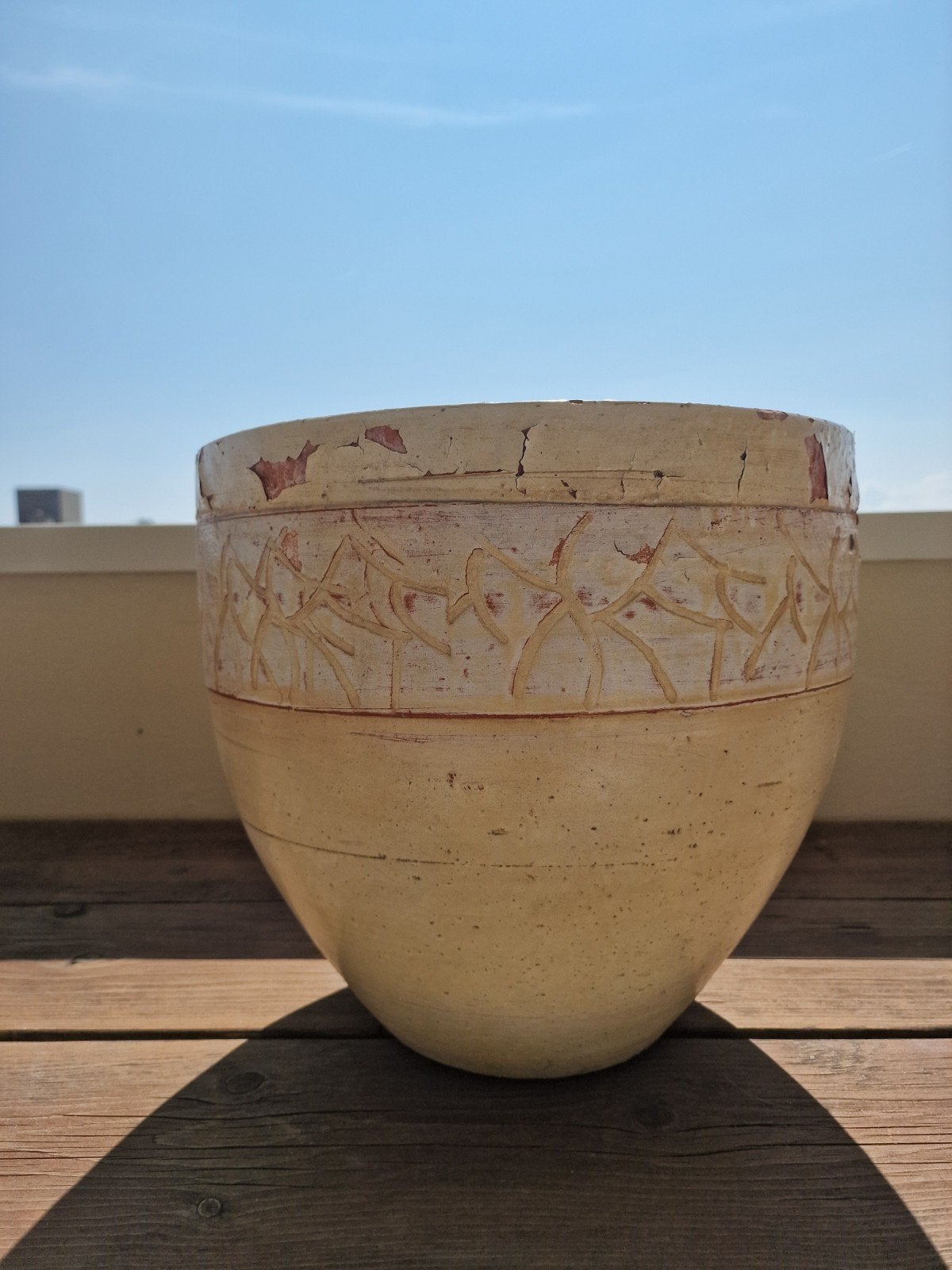 Oude bloempot, 34x36cm, opknapper, Gebruikt, Rond, Minder dan 40 cm, Balkon