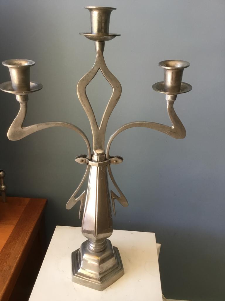 Art Nouveau 3-armige kandelaar - 50 cm, genummerd, Ophalen of Verzenden, Overige materialen