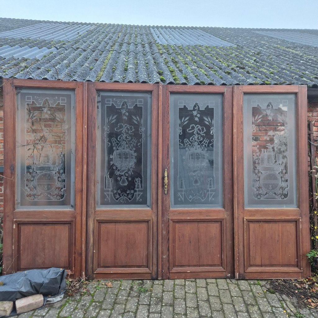 206hx316br scheidingswand / deuren uit brouwerij geetst glas, Ophalen