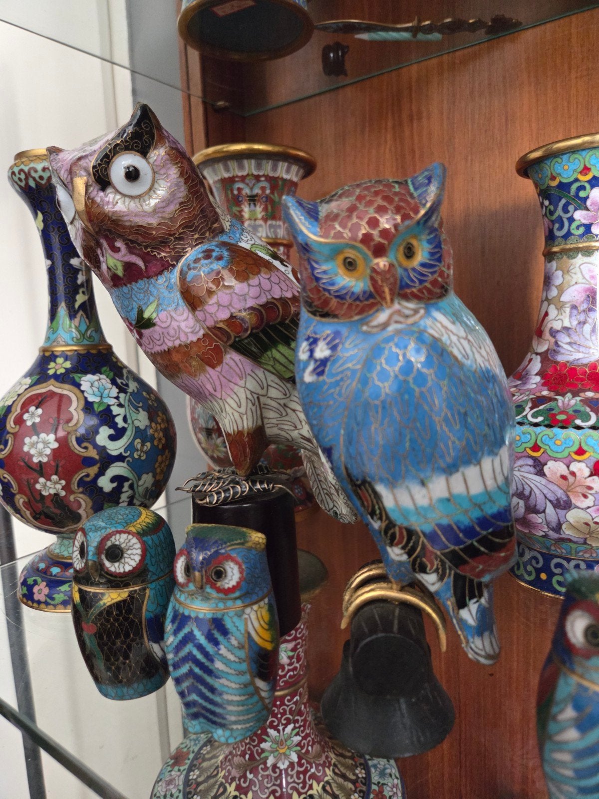 Set van Cloisonné Uilen: Decoratieve Kunstobjecten, Ophalen of Verzenden