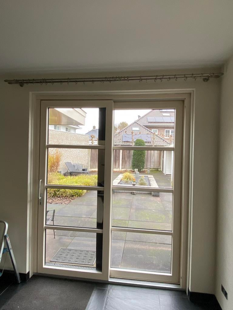Dubbele gordijnroede RVS-look met ringen, Ophalen, Zo goed als nieuw, Grijs, 200 cm of meer