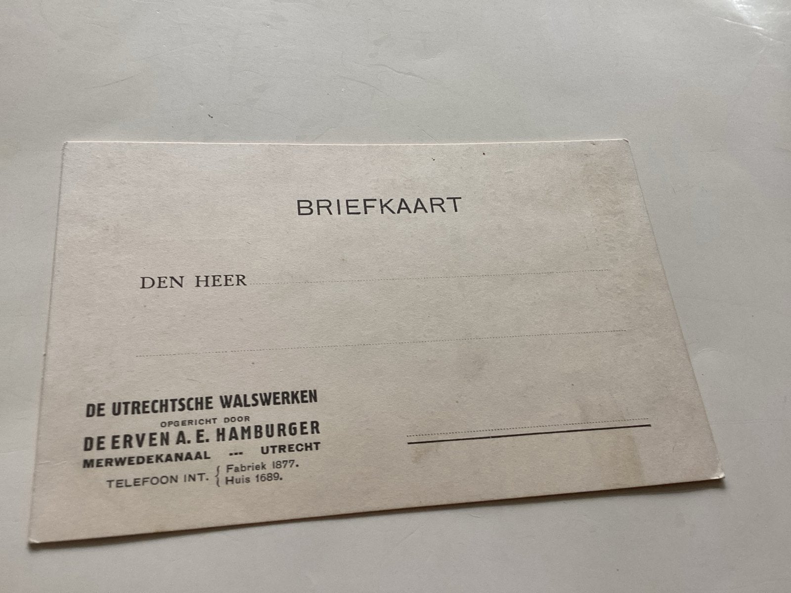 Oude briefkaart De Utrechtsche Walswerken 1919, Postzegels en Munten, Ophalen of Verzenden, Briefkaart