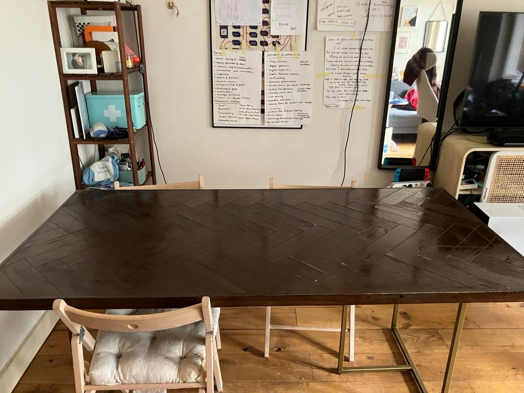 Dutchbone eettafel met visgraatpatroon, Gebruikt, 50 tot 100 cm, Vijf personen of meer, 150 tot 200 cm