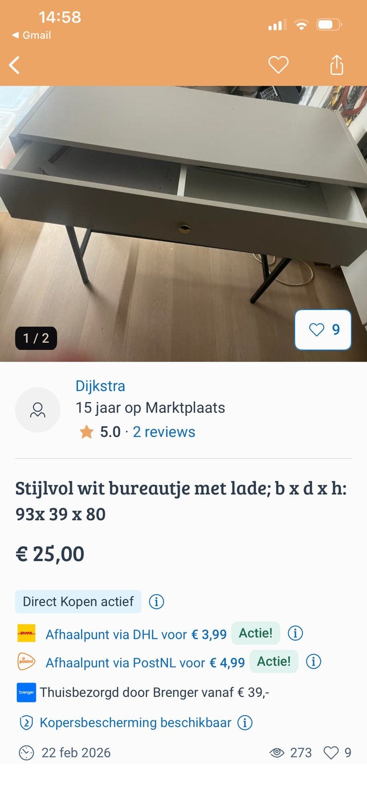 Klein bureautje, Demontabel, Gebruikt, Hout, Ophalen of Verzenden
