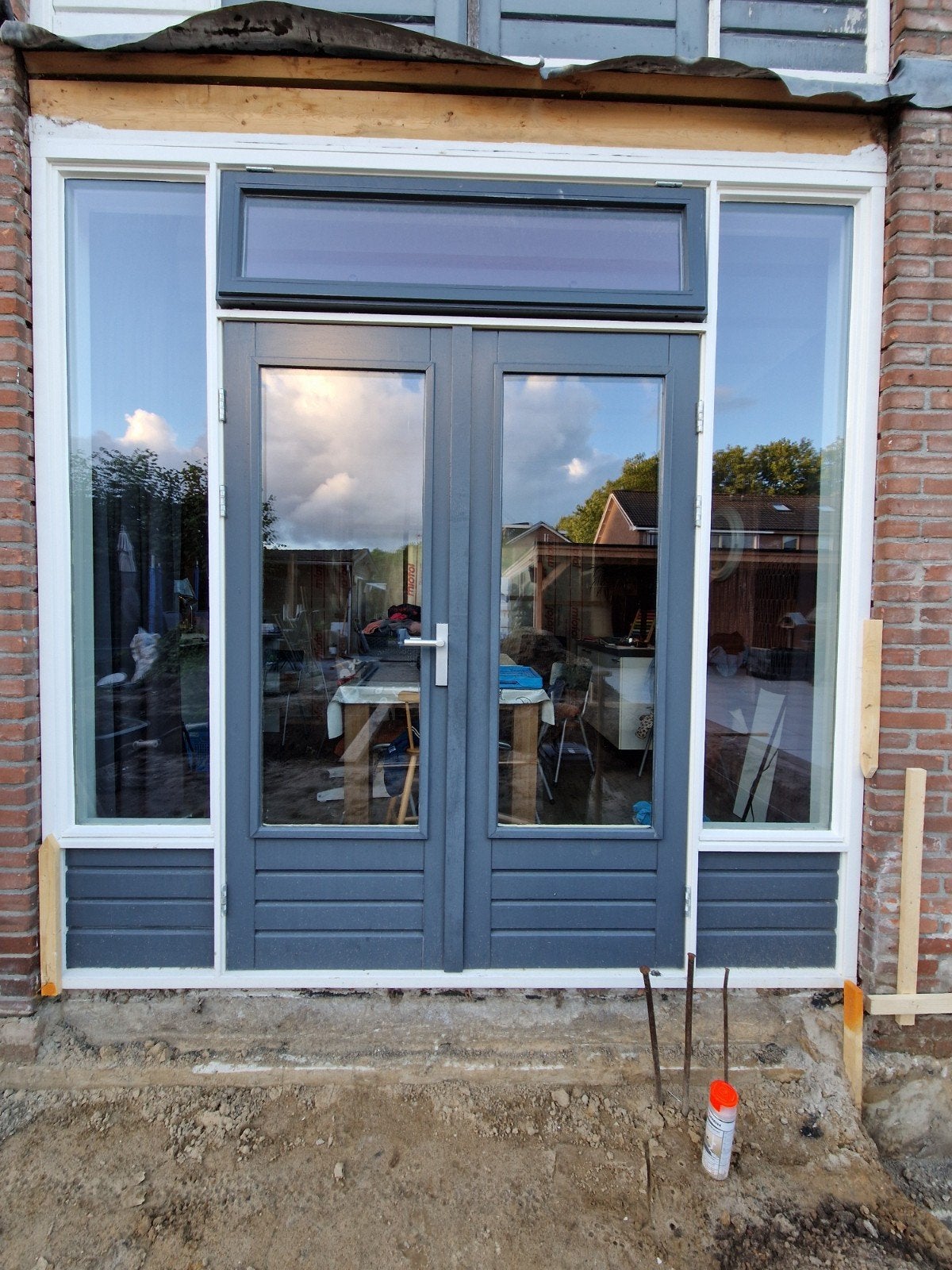 Dubbel openslaande deuren met zijlichten en bovenlicht, Ophalen, Gevelraam of Ruit, 160 cm of meer, Zo goed als nieuw