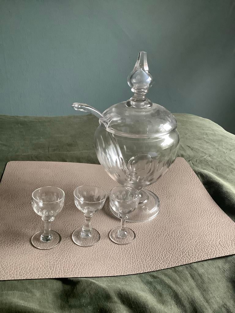 Antieke glazen bowlpot of gembercoupe met lepeltje, Antiek en Kunst, Antiek | Glas en Kristal, Ophalen