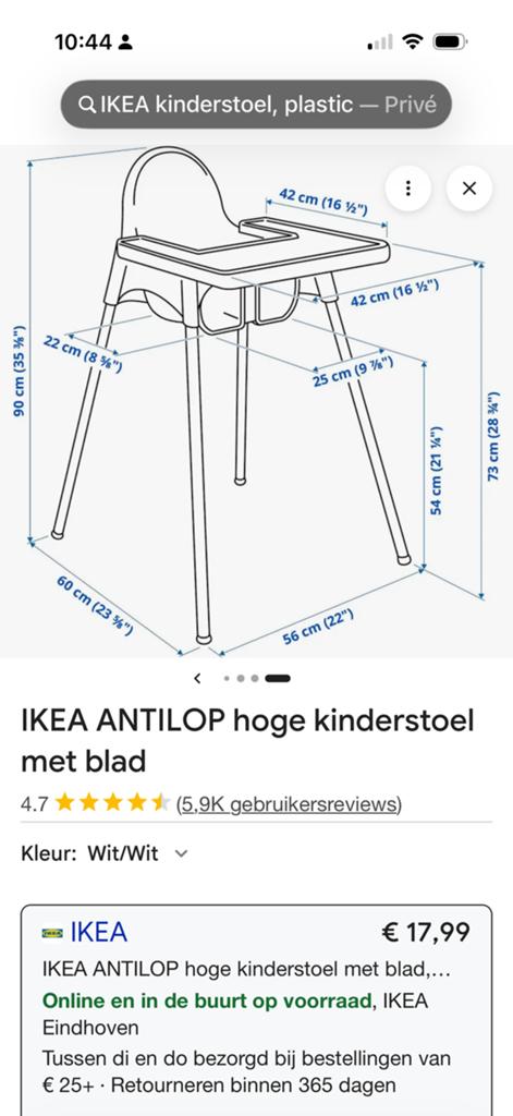 Ikea kinderstoel wit, Eenpersoons, Ophalen of Verzenden, Zo goed als nieuw, 90 cm