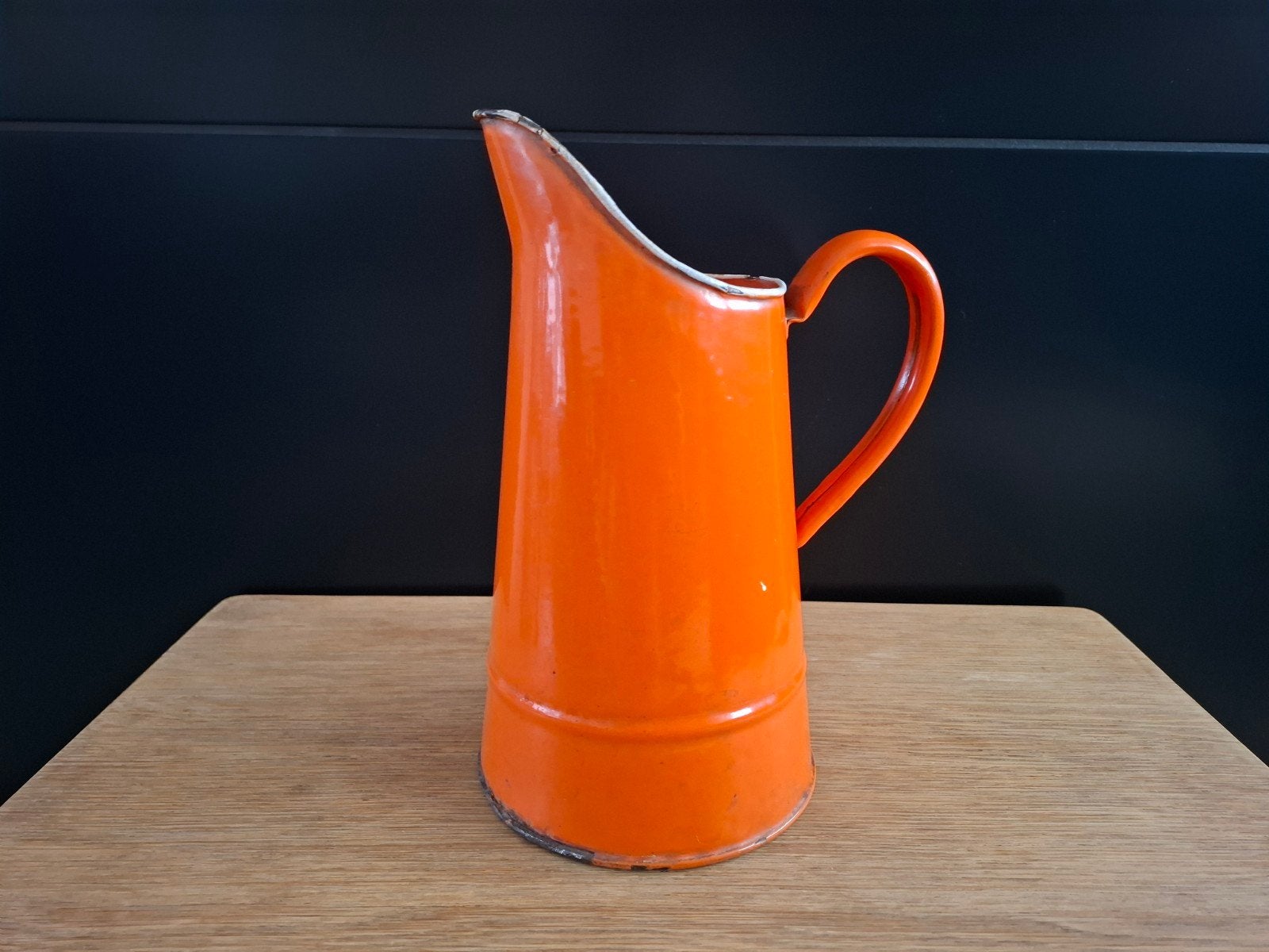 Oranje emaille kan (vintage), Ophalen of Verzenden
