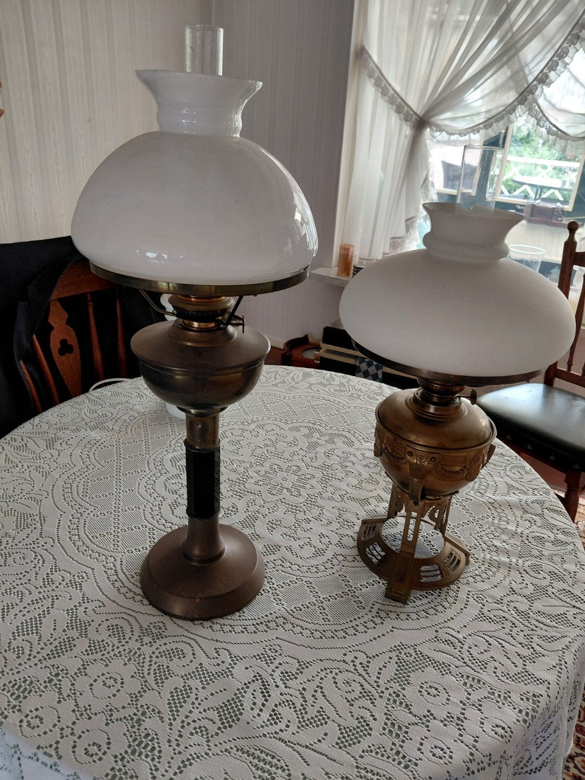 Set van 2 antieke olielampen / petroleumlampen, Ophalen of Verzenden