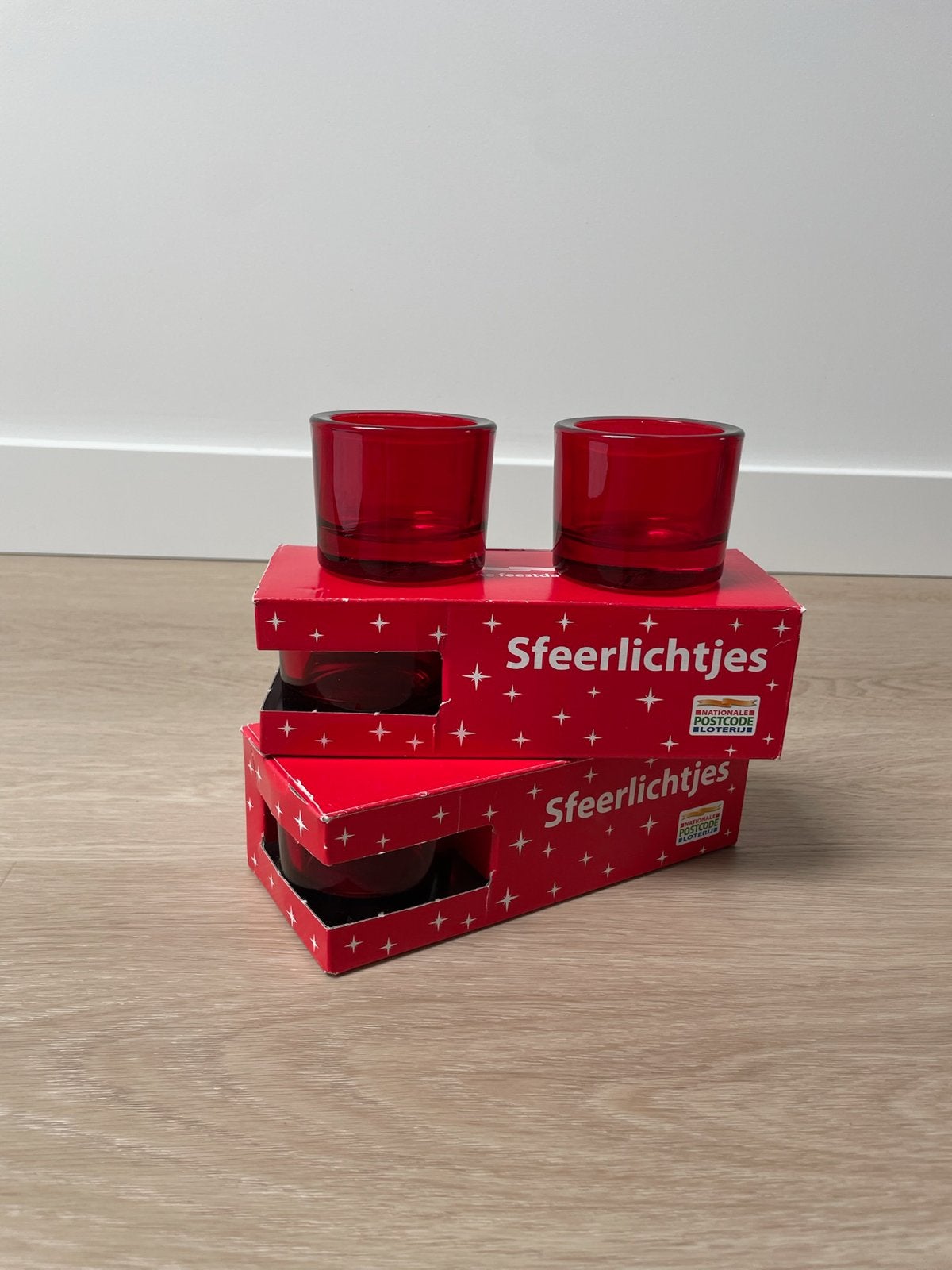 Rode glazen theelichthouders - Set van 6 (Postcode Loterij), Ophalen of Verzenden, Nieuw, Rood, Glas