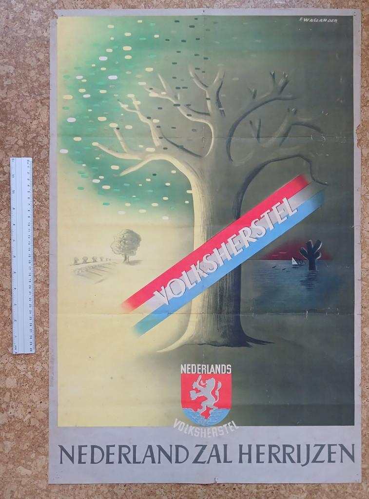 Nederlands Volksherstel poster / affiche F.Waslander, Verzamelen, Militaria | Tweede Wereldoorlog, Overige soorten, Foto of Poster