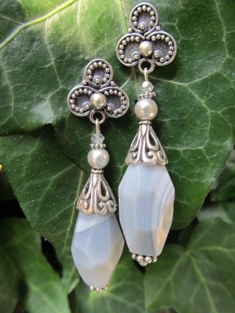 Oorbellen Arlette agaat-shellparel-swarovski zilver, Ophalen, Nieuw