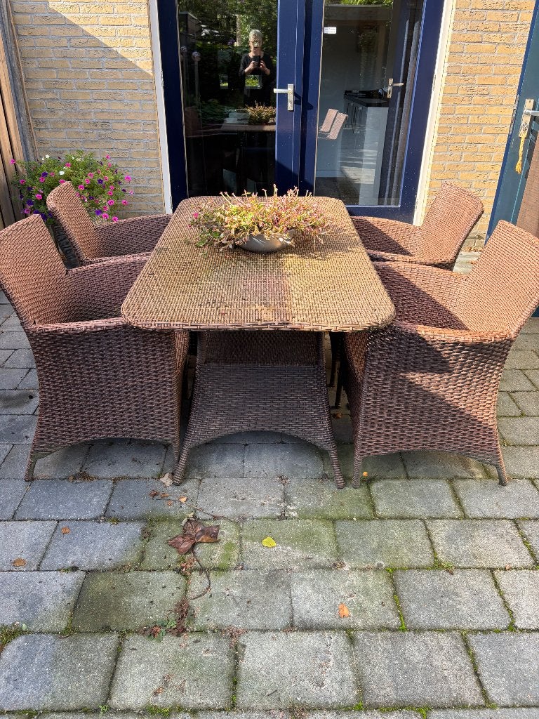 Tuinset, Tuin en Terras, Ophalen, 4 zitplaatsen, Gebruikt, Wicker